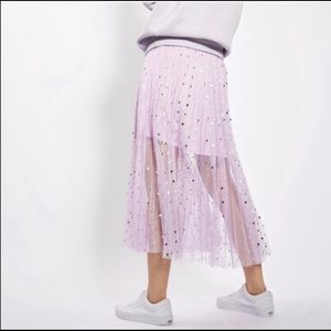 Topshop Lilac Silver Polka Dot Pleated Skirt US Size 8